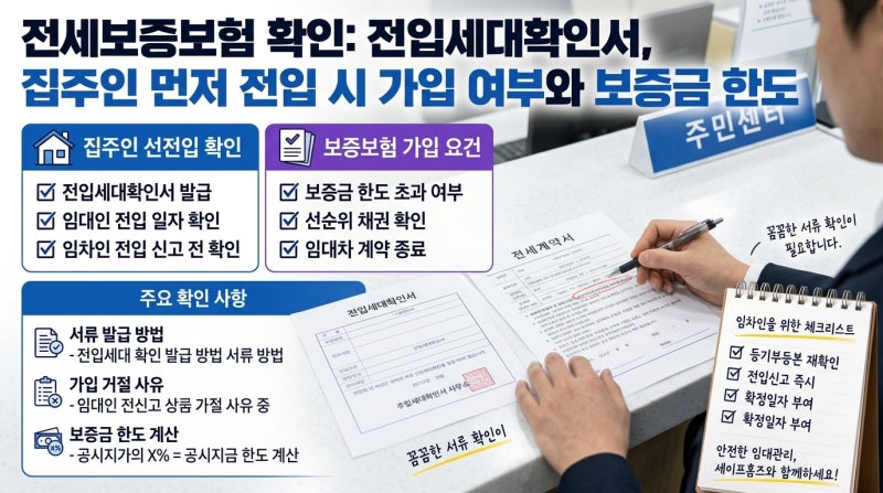 전세보증보험 확인 전입세대확인서 집주인 먼저 전입 시 가입 여부와 보증금 한도