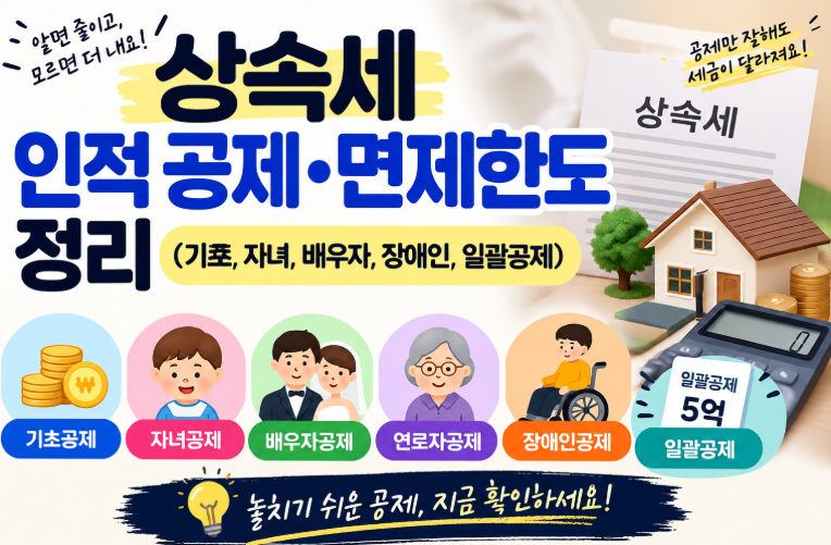 상속세 인적 공제·면제한도 정리(기초, 자녀, 배우자, 장애인, 일괄공제)