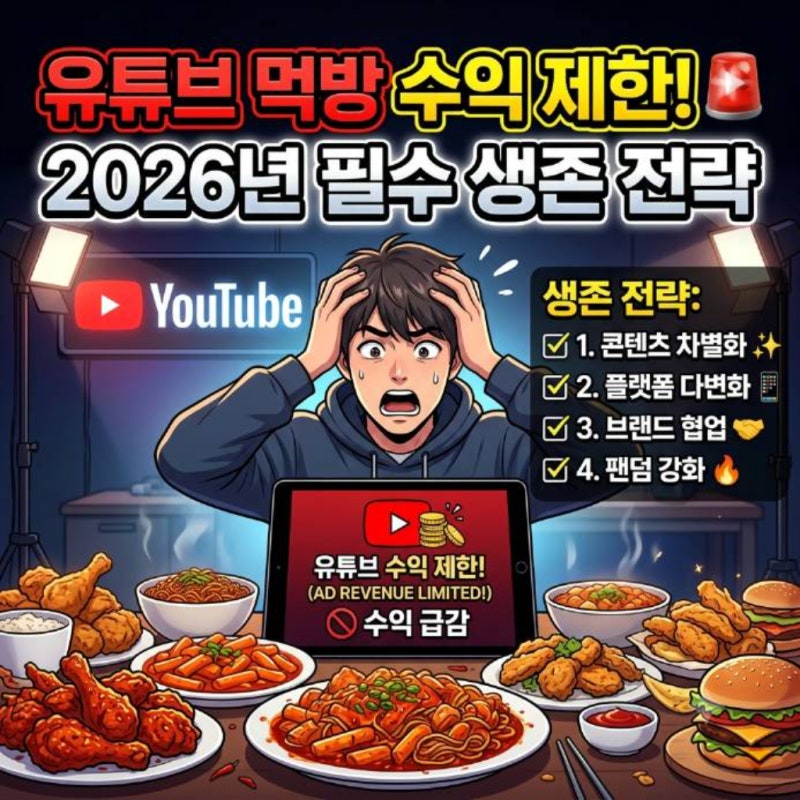유튜브 먹방 수익 제한, 2026년 크리에이터 필수 생존 전략
