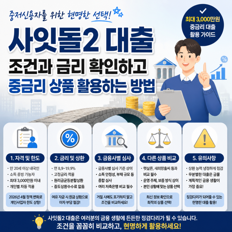 사잇돌2 대출 조건과 금리 확인하고 중금리 상품 활용하는 방법