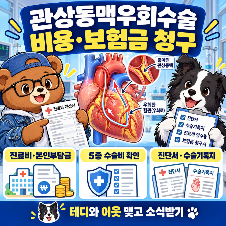 심장 관상동맥우회수술(CABG) 진료비 본인부담금과 1-5종 5종 수술비 청구 서류 총정리
