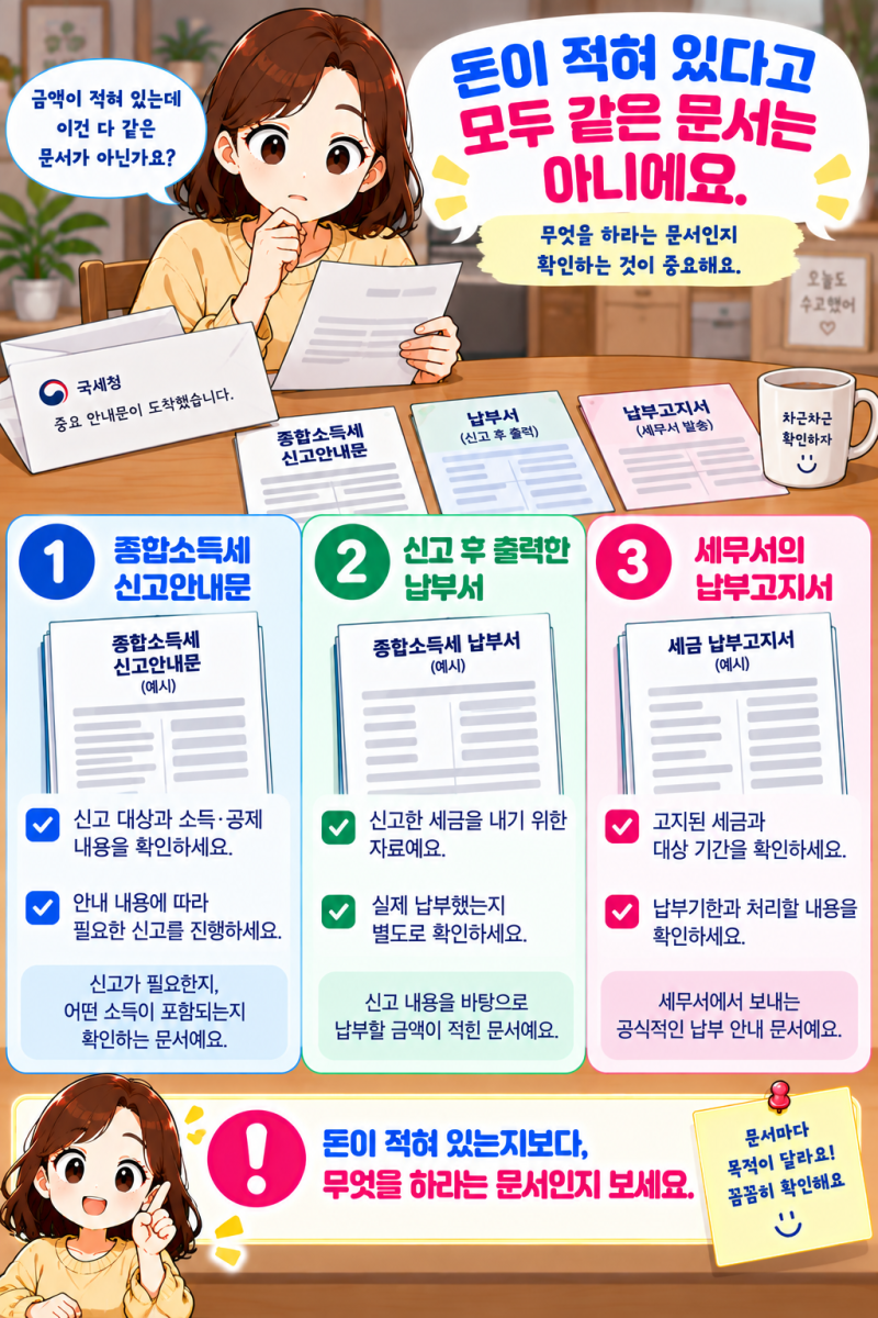 국세청에서 안내문이 왔어요. 신고하라는 건가요, 세금을 내라는 건가요?