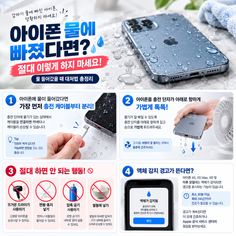 아이폰 물 들어갔을 때 대처법｜충전 전 꼭 해야 할 것