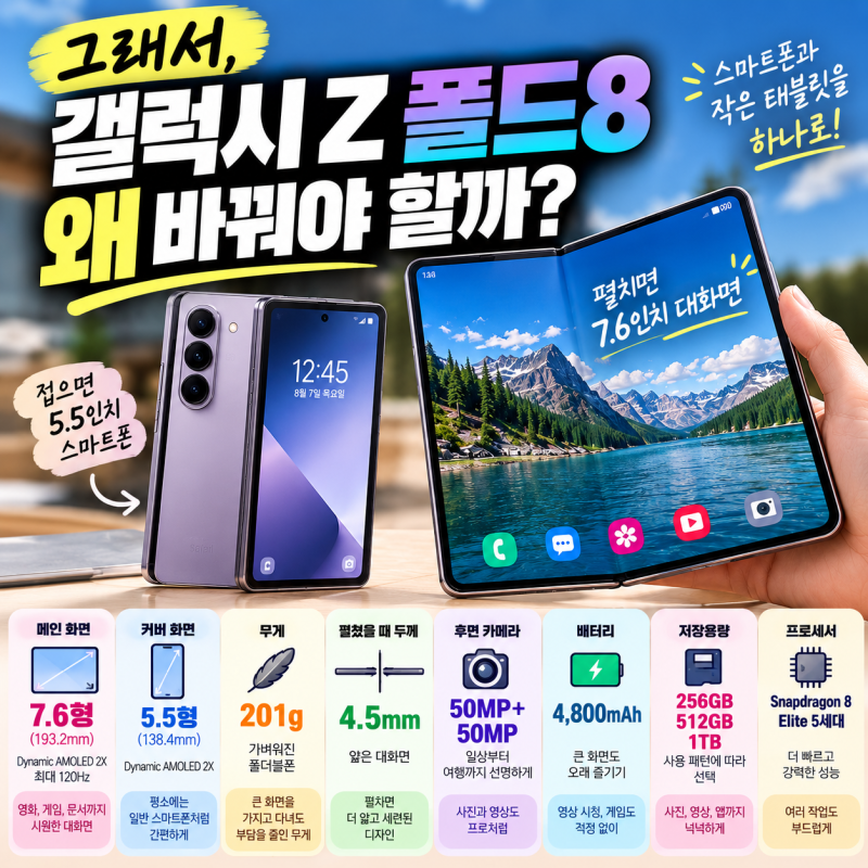 갤럭시 Z 폴드8 핵심 스펙, 쉽게 알아보기