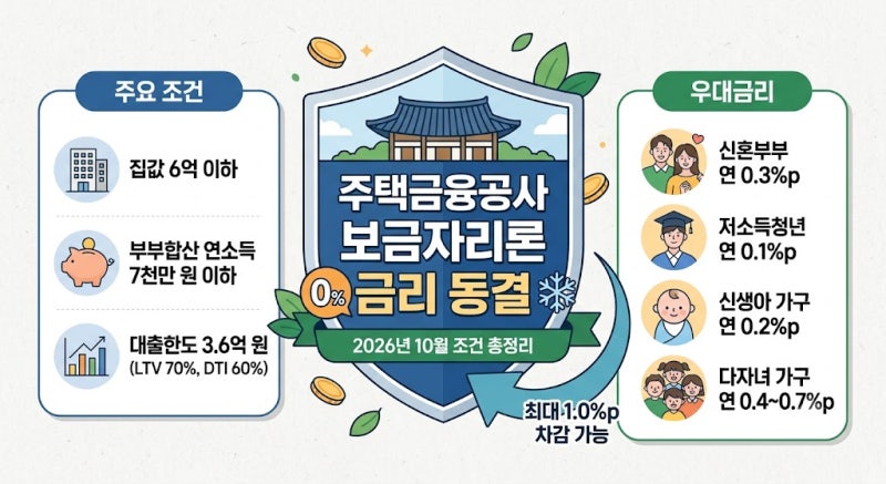 2026년 10월 보금자리론 금리 동결! 조건·금리·우대 혜택 총정리