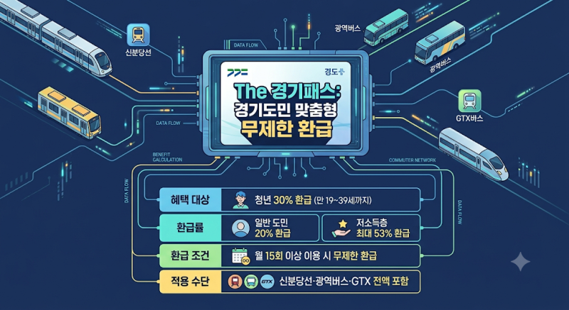 [교통 꿀팁] 2026 The 경기패스(K-패스) 교통비 환급 총정리: 청년 39세까지 30% 무제한 환급 & 신....