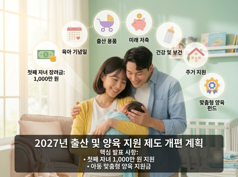 2027년 출산·양육지원 개편안 첫째 1,000만 원, 아이맞이지원금·아동기본수당 완벽 분석