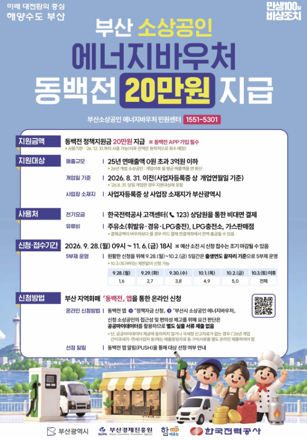 오늘 9시 시작! 부산 소상공인 20만원 신청｜대상·5부제·동백전 사용처 총정리
