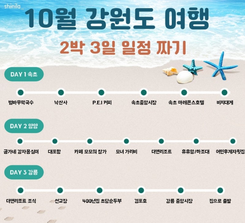 10월 강원도 여행 일정 짜기｜속초·양양·강릉 2박 3일 코스