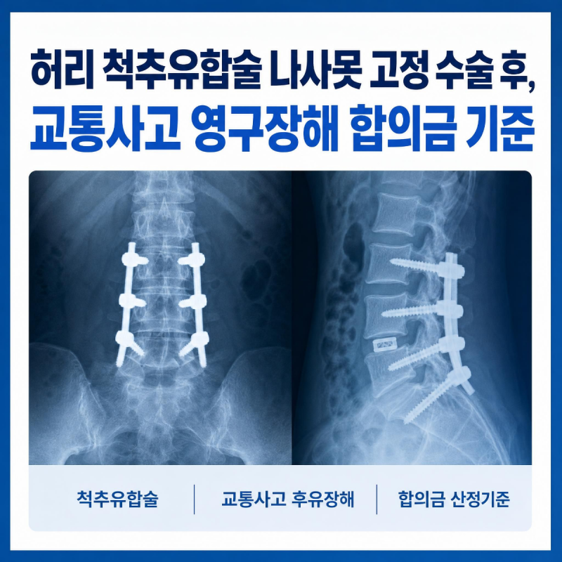 허리 척추유합술 나사못 고정 수술 후, 교통사고 영구장해 합의금 기준