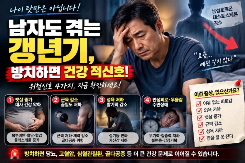 남자도 겪는 갱년기, 방치하면 건강 적신호! 위험신호 4가지