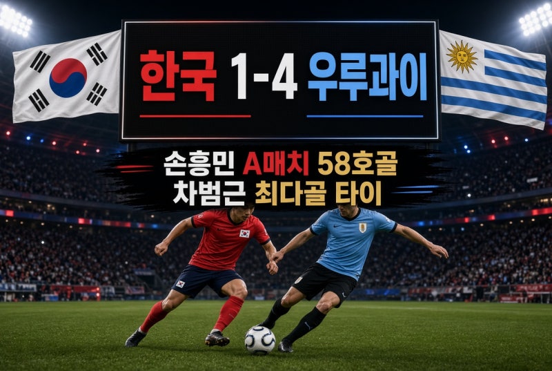 한국 우루과이 축구 결과 1-4｜손흥민 A매치 58호골, 차범근 최다골 타이