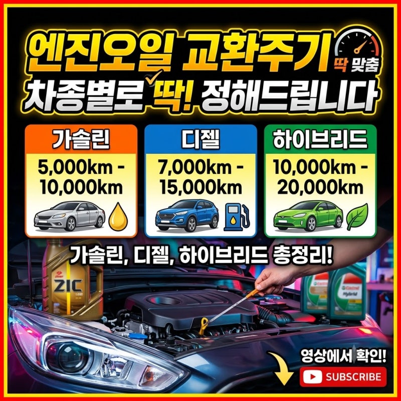 엔진오일 교환주기 차종별로 딱 정해드립니다! 가솔린, 디젤, 하이브리드 총정리