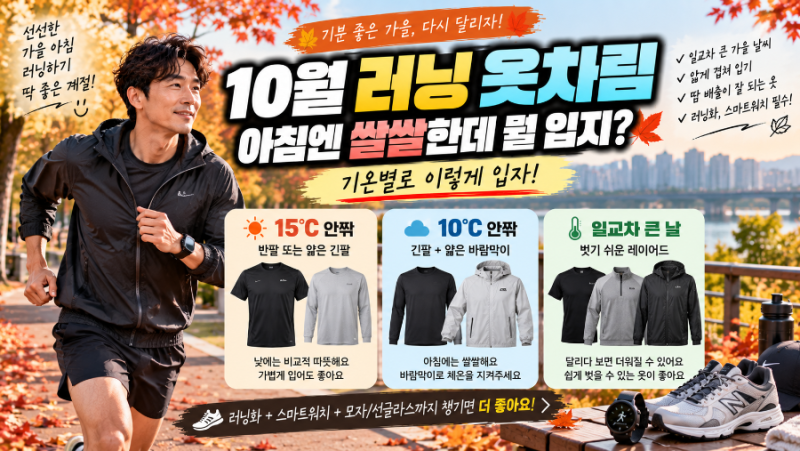 10월 러닝 옷차림 어떻게 입을까?｜아침 10도·15도 기온별 가을 러닝 복장