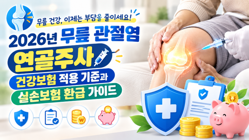 치료비 부담 경감! 2026 무릎 관절염 연골주사 건강보험 적용 기준 및 실손보험 환급 가이드