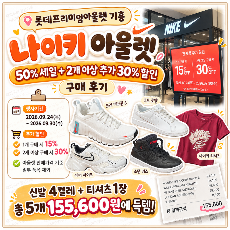 나이키 롯데프리미엄아울렛 기흥｜50% 세일 + 2개 이상 추가 30% 할인 구매 후기