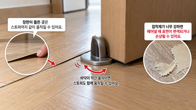 접착식 도어스토퍼, 장판·타일·대리석·마루별 설치 방법이 다른 이유