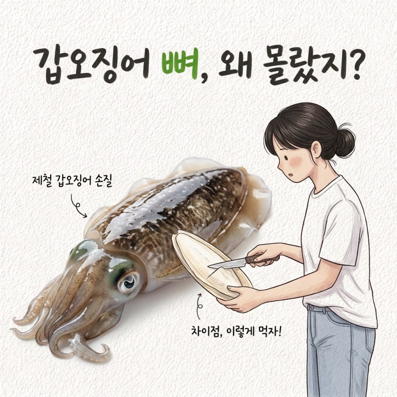뼈 있는 줄 모르고 칼 넣음 갑오징어 철 제철 시기 손질 오징어 차이 먹는법