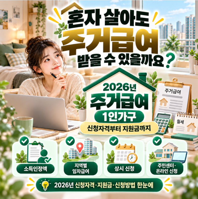 2026년 주거급여 1인가구, 신청자격부터 최대 월 36만원까지 총정리