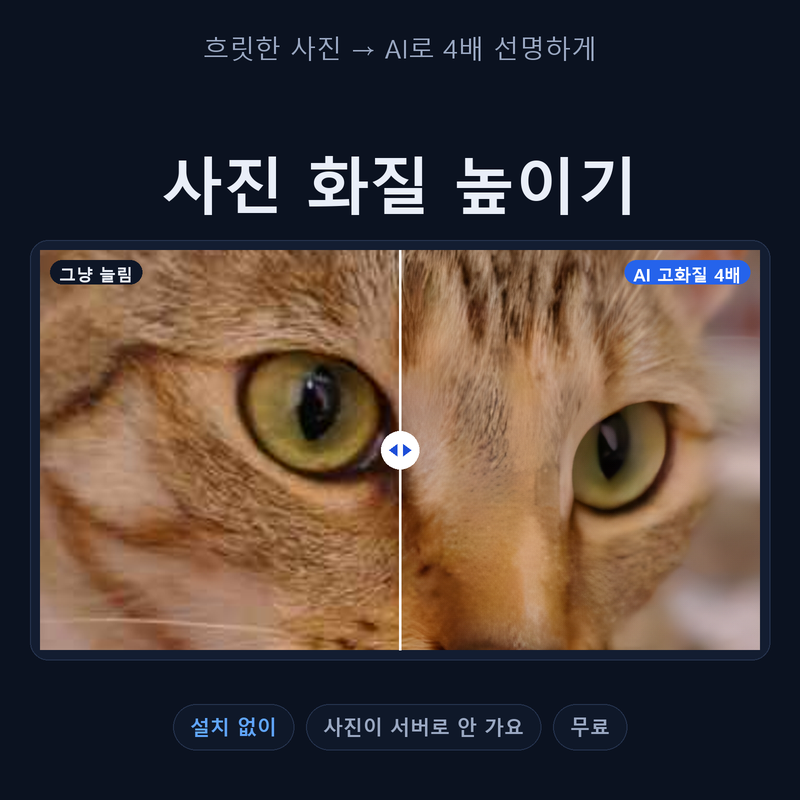 사진 화질 높이기, 흐릿한 사진을 휴대폰에서 4배 선명하게 (화질 개선 사이트 대신, 사진이 ....