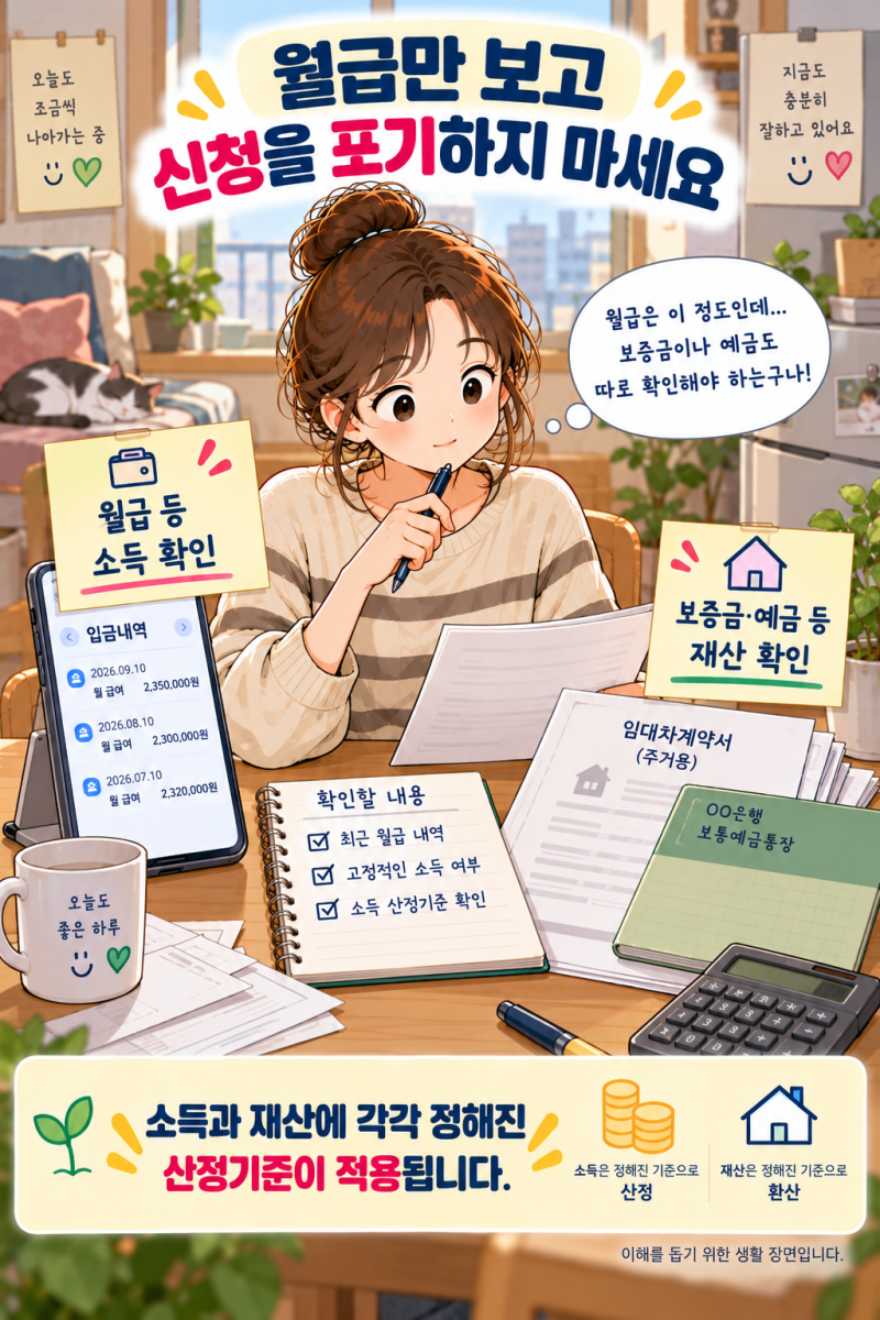 월세가 부담돼요. 주거급여를 신청할 수 있는지 무엇부터 확인하나요?