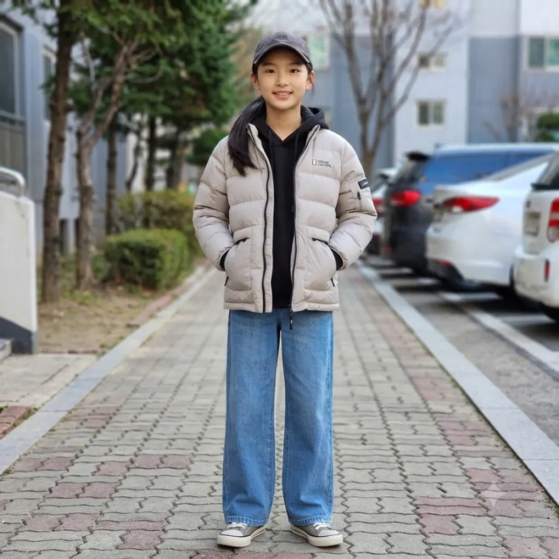 내셔널지오그래픽 키즈160/여성S 경량 숏패딩 덕다운 항공점퍼 베이지