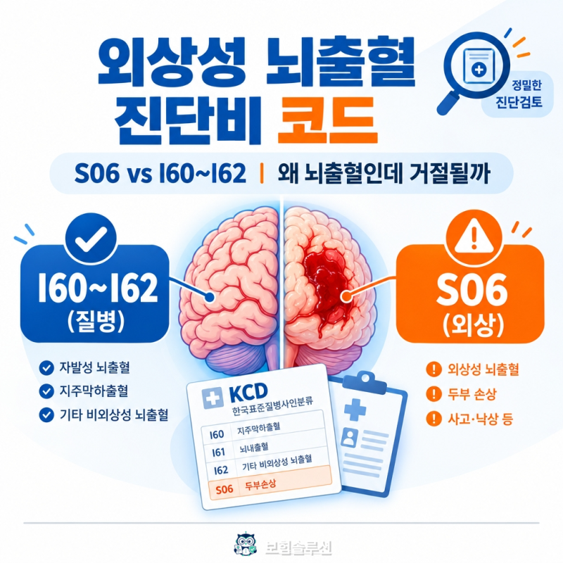 외상성 뇌출혈 진단비 코드 S06 vs I60~I62, 왜 뇌출혈인데 거절될까