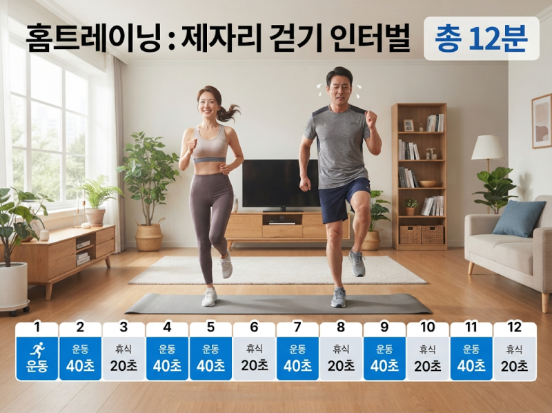 중년 뱃살 빼는 운동｜하루 12분 제자리 걷기 홈트