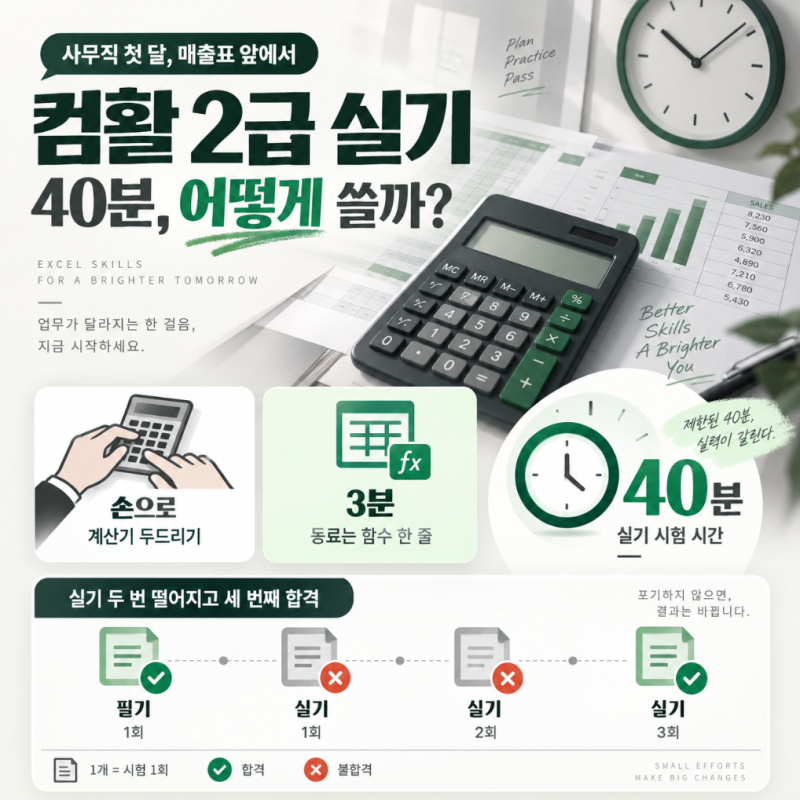 컴활 2급 실기 70점 계산작업 시간 배분 합격 후기