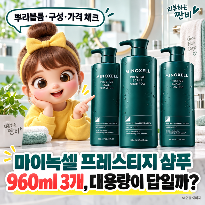 뿌리볼륨 탈모샴푸, 대용량이 이득일까? 마이녹셀 프레스티지 960ml 3개 가격·후기