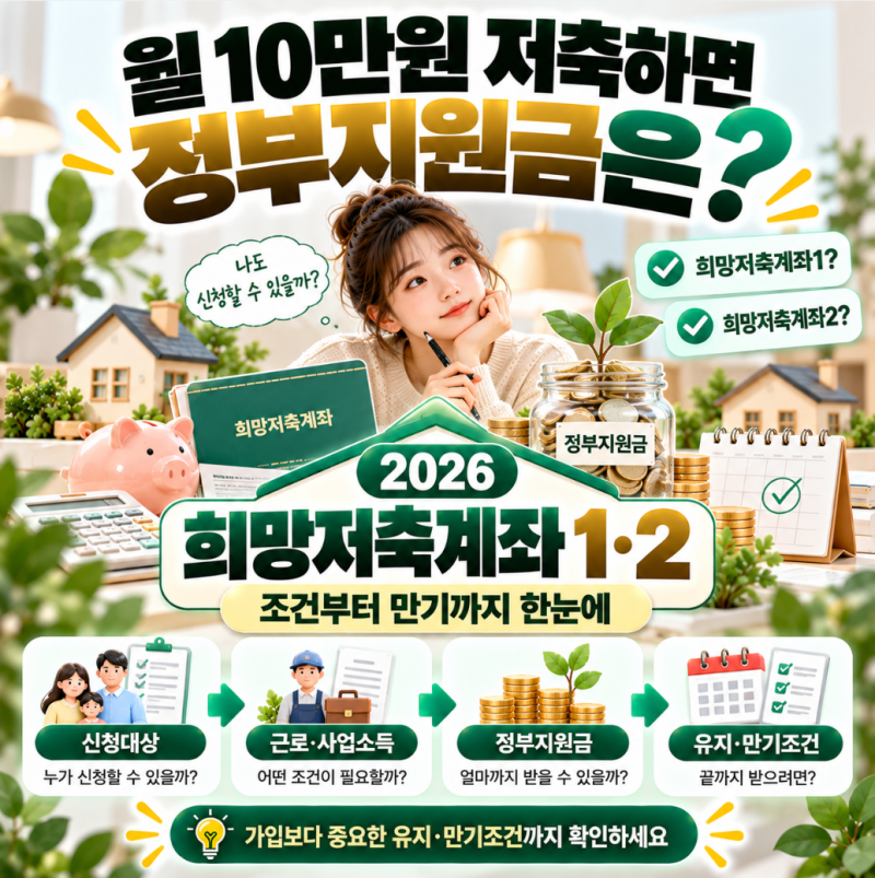 2026 희망저축계좌1·2 조건·신청방법 총정리, 이 조건 모르면 만기에 못 받는다