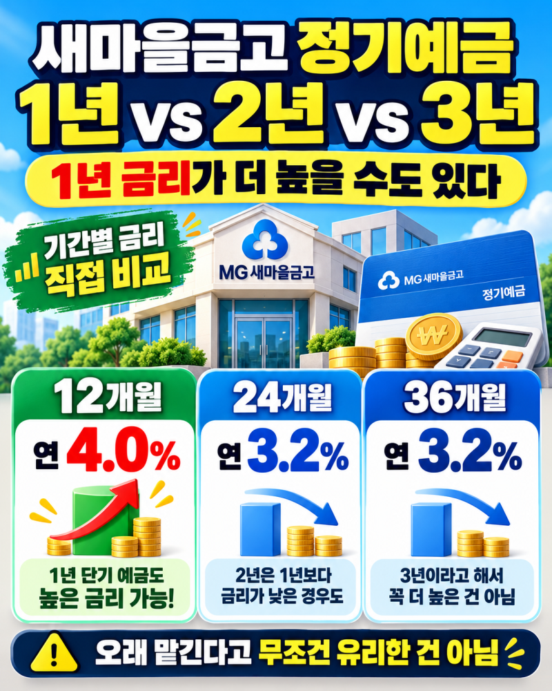 새마을금고 정기예금 1년이 좋을까 2·3년이 좋을까? 금리 차이 비교