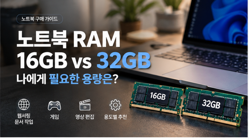 노트북 RAM 16GB vs 32GB, 어떤 걸 사야 할까? 용도별로 정리해봤습니다.