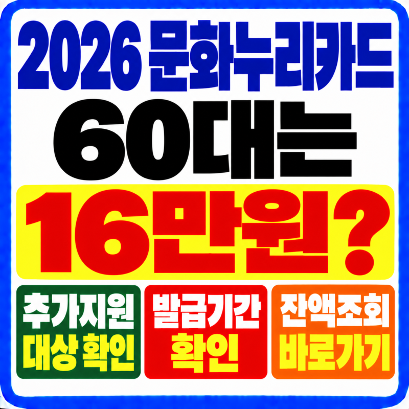 2026 문화누리카드 60대 최대 16만원! 1962~1966년생 추가지원 대상·11월 30일 발급·잔액조회