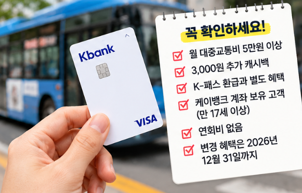 K-패스 쓰는 사람 확인｜케이뱅크 교통비 5만원 넘으면 3천원 더 받는다