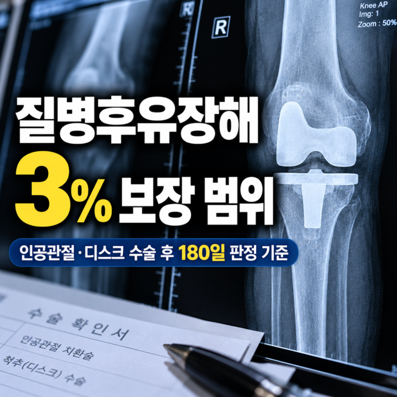 질병후유장해 3% 보장 범위, 인공관절 디스크 180일 기준