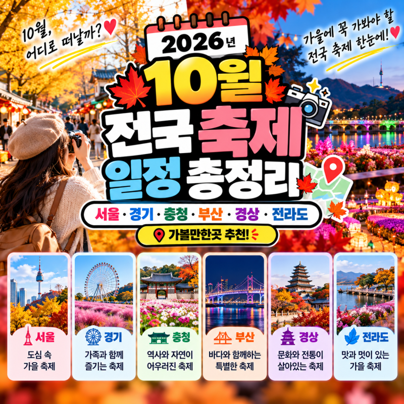 2026년 10월 전국 축제 일정 총정리｜서울·경기·충청·부산·경상·전라도 가볼만한곳