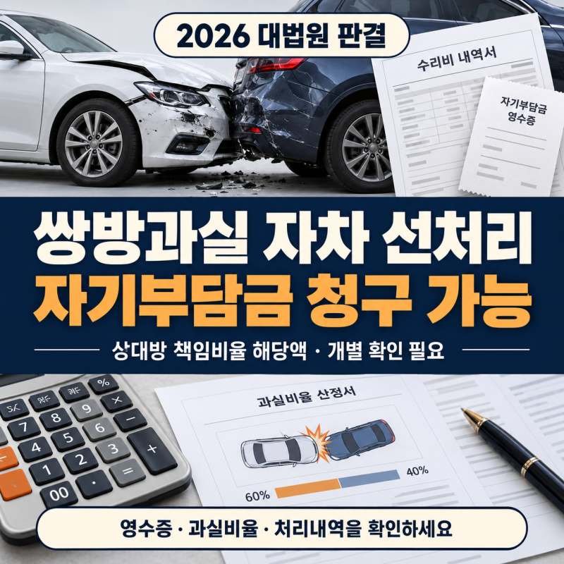 쌍방과실 자차 선처리, 자기부담금도 상대방에게 청구할 수 있을까?