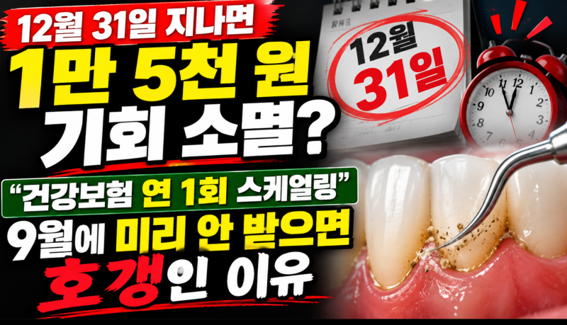 "12월 31일 지나면 1만 5천 원 기회 소멸? '건강보험 연 1회 스케일링' 9월에 미리 안 받으면 호....