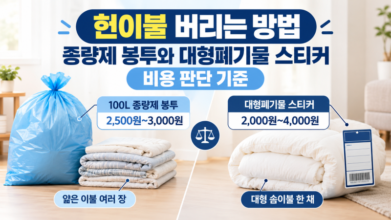 헌이불 버리는 방법 종량제 봉투와 대형폐기물 스티커 비용 판단 기준