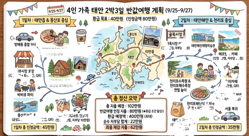 [태안 여행] 똑소리 나는 태안 4인 가족 반값여행 계획 총정리 (feat. 태안사랑상품권 QR)