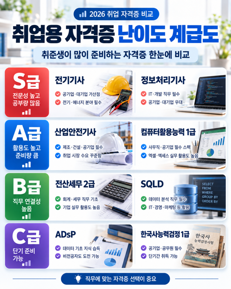 자격증 난이도 계급도｜취업용 자격증 비교, 뭐부터 따야 할까?