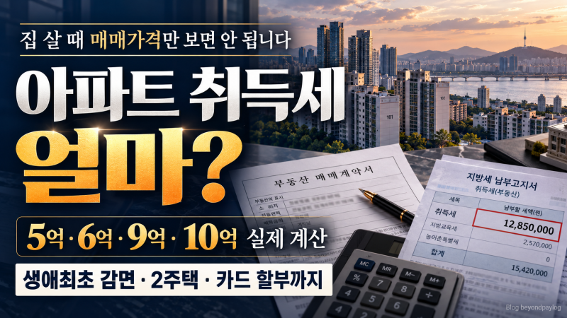 아파트 취득세 계산 방법｜5억·6억·9억 얼마? 생애최초 감면·2주택·카드 할부까지