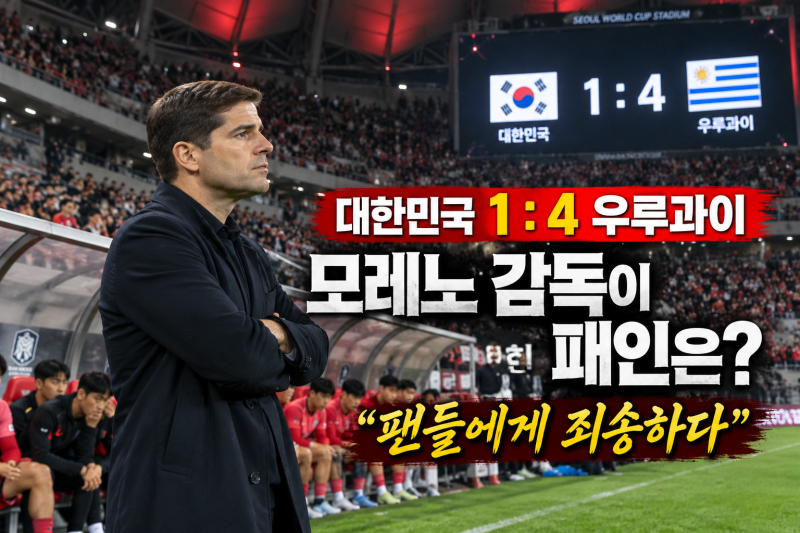 「“팬들에게 죄송하다” 모레노 감독, 우루과이전 1-4 완패 후 밝힌 패인｜전반에 무엇이 잘....