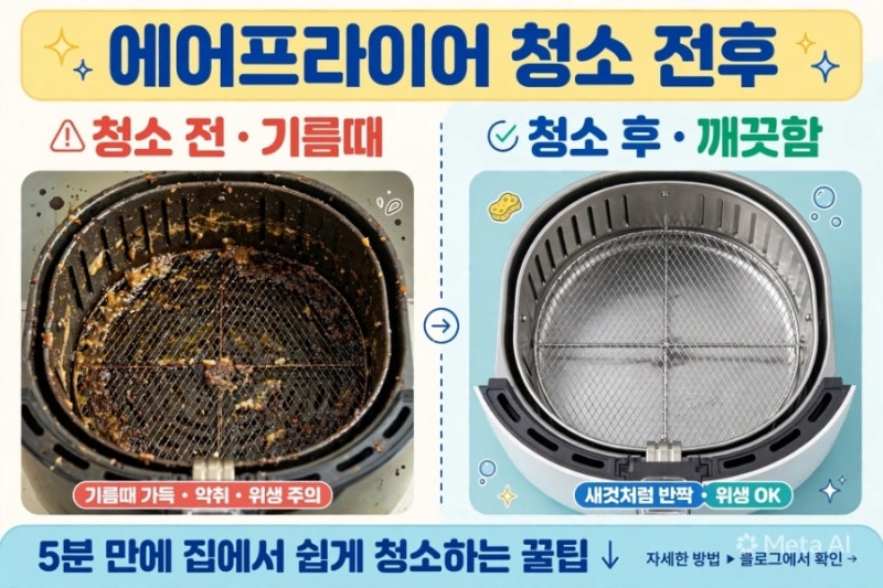 에어프라이어 기름때 냄새, 5분 만에 새것처럼 만드는 청소법