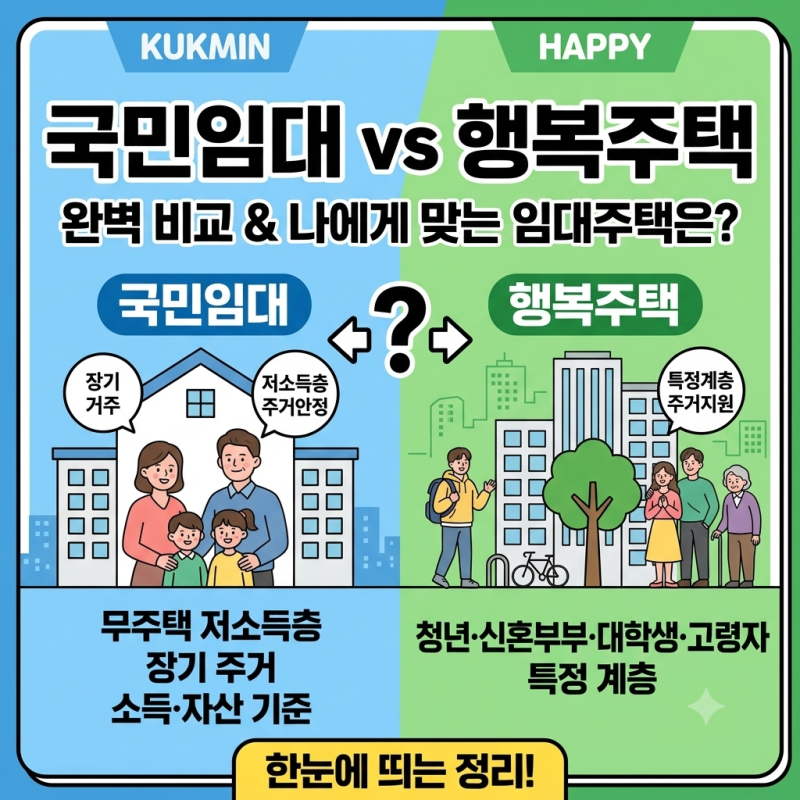 2026년 국민임대와 행복주택 차이 쉽게 정리, 나에게 맞는 임대주택은?