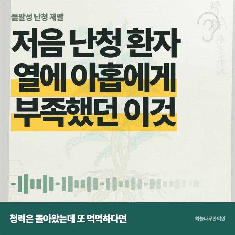 돌발성 난청 재발 저음 난청 환자 열에 아홉에게 부족했던 '이것'
