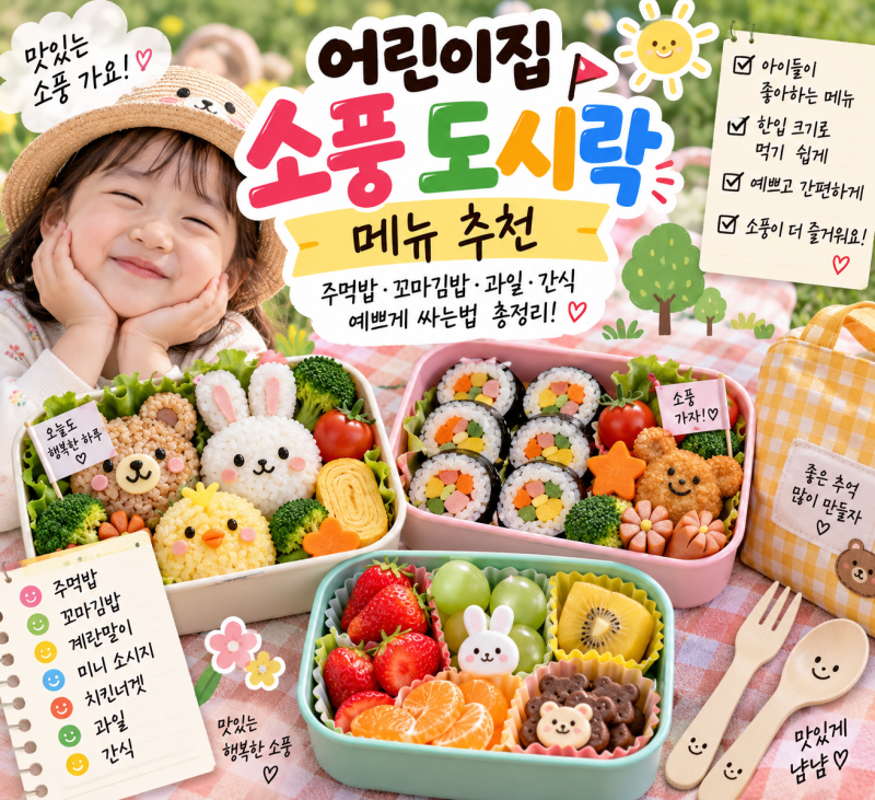 어린이집 소풍 도시락 메뉴 추천｜주먹밥·꼬마김밥·과일·간식·예쁘게 싸는법 총정리
