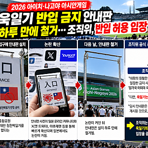 아시안게임 욱일기 반입 허용 논란｜금지 안내판 하루 만에 철거, 조직위 공식 사과