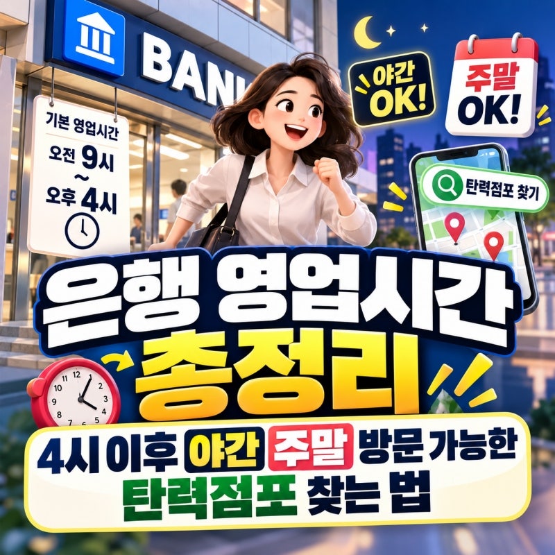 은행 영업시간 총정리, 4시 이후 야간 주말 방문 가능한 탄력점포 찾는 법